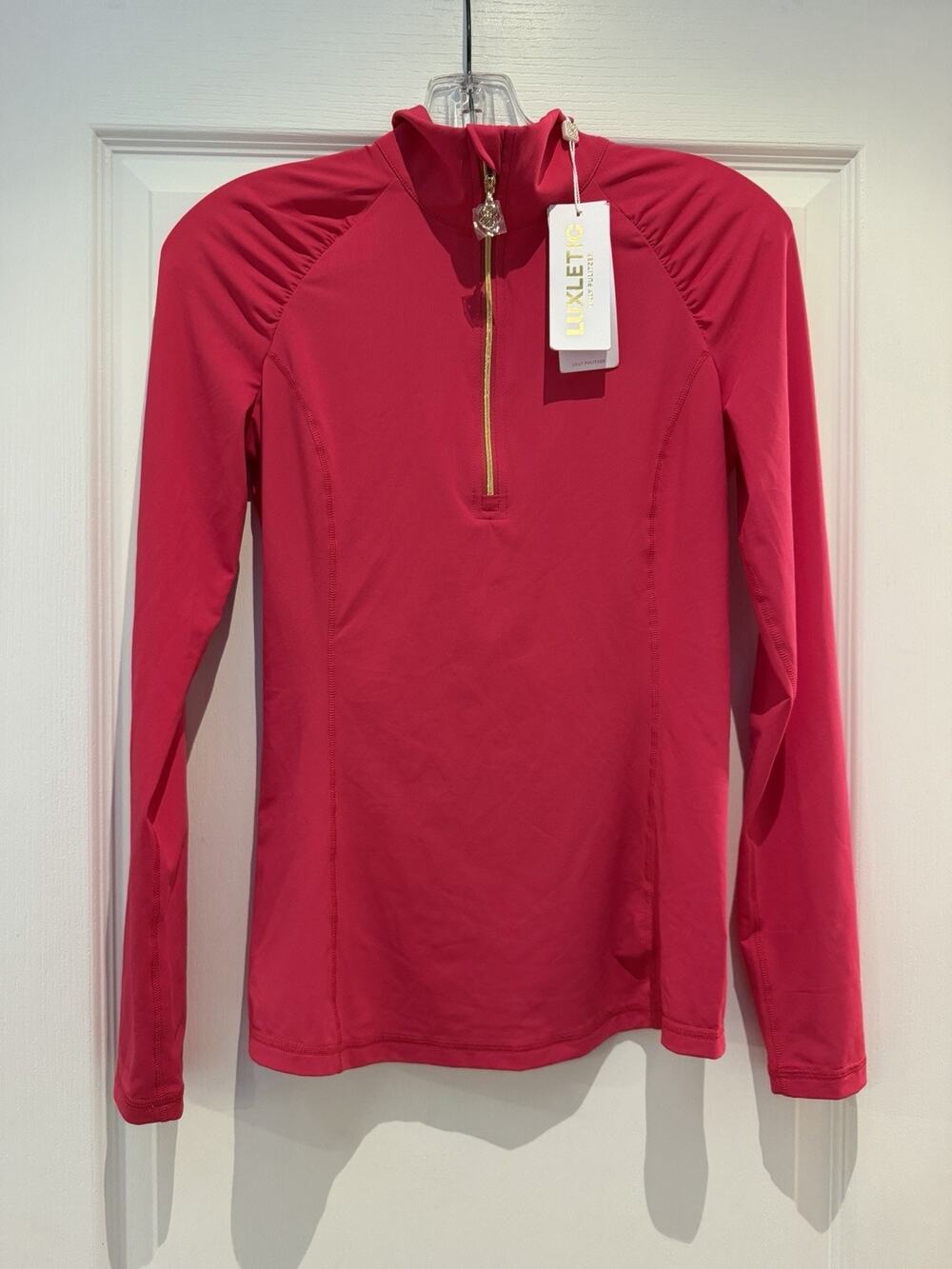 Lilly Pulitzer Justine Half Zip UPF 50+ Top Raspberry Rouge Pink XS NWT